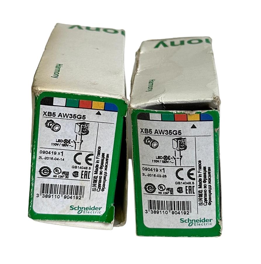 Used 2 NEW SCHNEIDER ELECTRIC XB5 AW35G5 / XB5AW35G5 ORANGE PUSHBUTTONS 110/120V