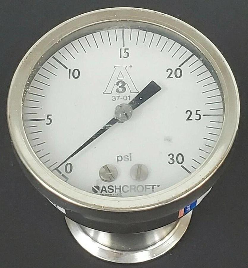 Used ASHCROFT A3 37-01 PRESSURE GAUGE, 0-30PSI, G250-2456-B, 250-2990