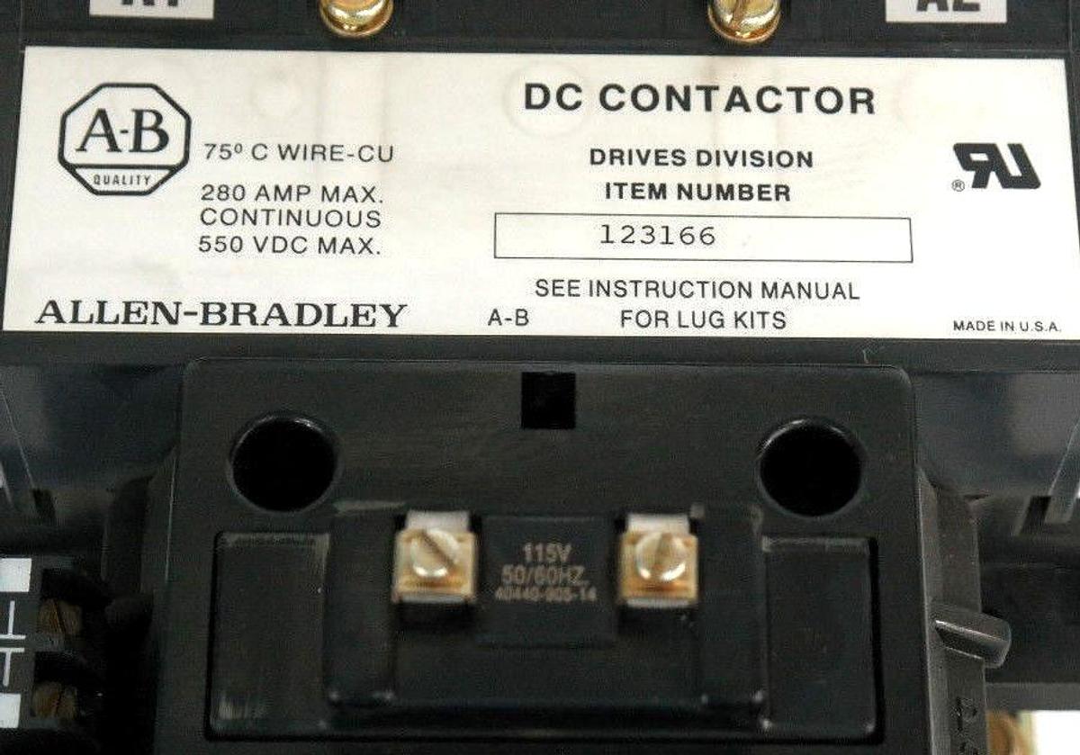 Used ALLEN BRADLEY 123166 DC CONTACTOR 280AMP, 550VDC, 115V COIL