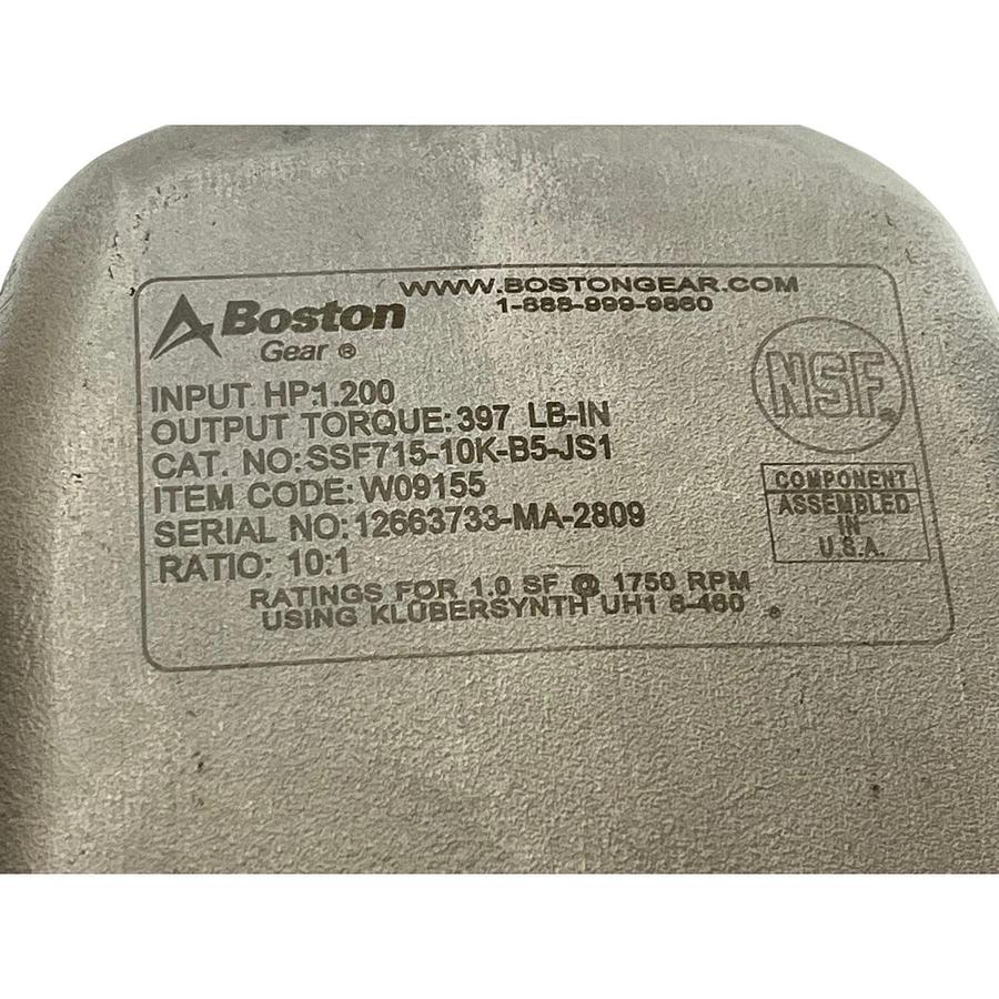 Boston Gear SSF715-10K-B5-JS1 Stainless Speed Reducer 10:1 Gearbox W09155 New