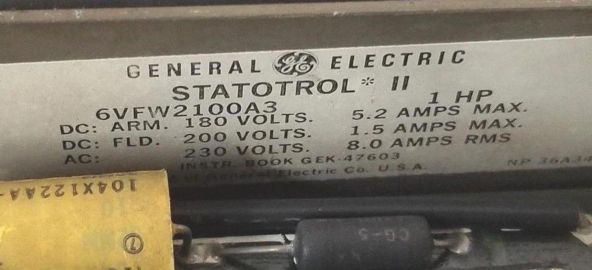 Used GE 6VFWC2100A3 STATOTROL 2 DRIVE 1HP, 193X643ABG 222, 44B331759-G02