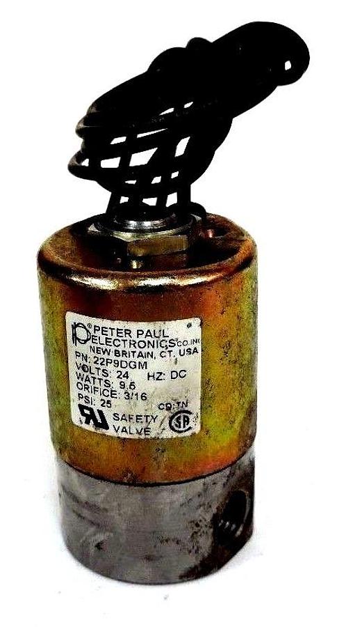 Used PETER PAUL ELECTRONICS 22P9DGM SOLENOID VALVE 24V 3/16IN NPT 25PSI