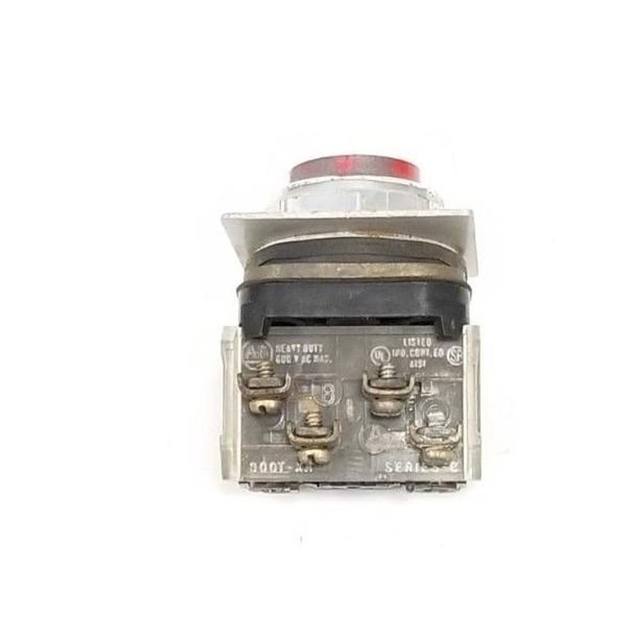 Used ALLEN BRADLEY 800T-B6 PUSHBUTTON RED SER. N, W/ (1) 800T-XA CONTACT