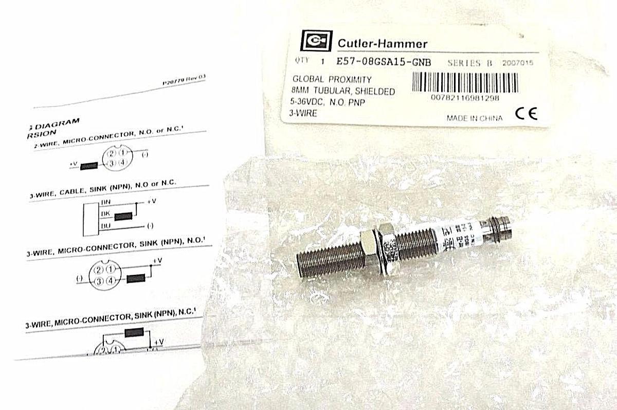 Used NEW CUTLER-HAMMER E57-08GSA15-GNB GLOBAL PROX. SENSOR 8MM TUBULAR SER. B