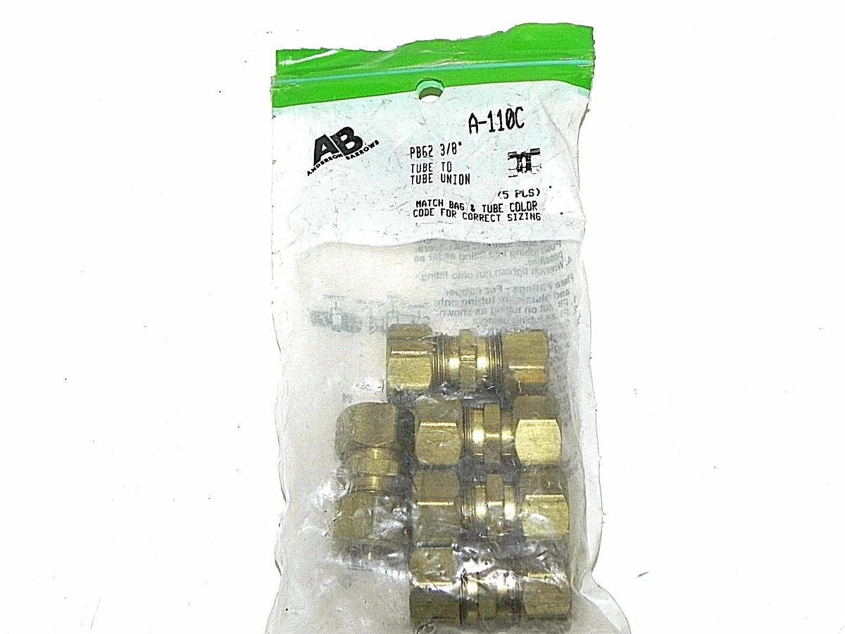 Used NEW ANDERSON BARROWS A-110C BRASS TUBE UNIONS PB62 3/8'' (QTY: 5)