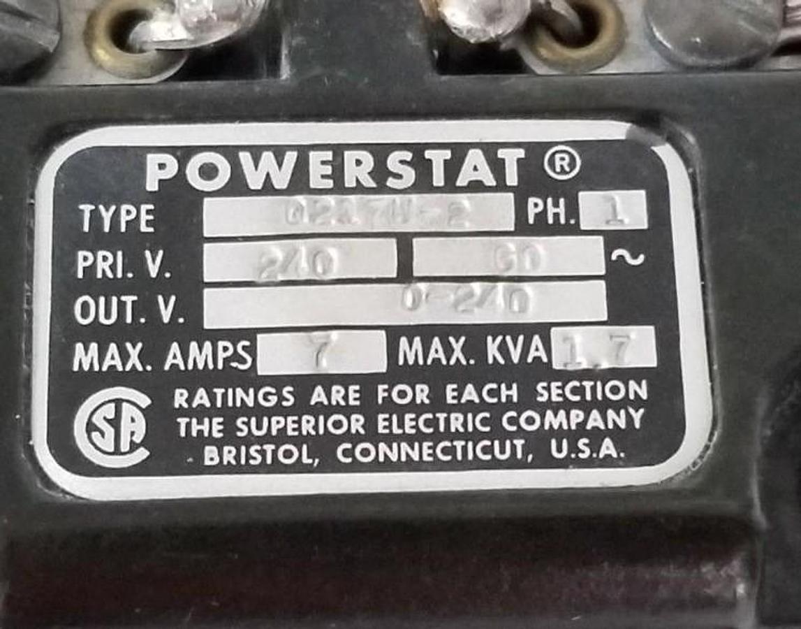 Used DANAHER MOTION / POWERSTAT Q217U-2 VARIABLE TRANSFORMER 240V, 60HZ (FOR PARTS)