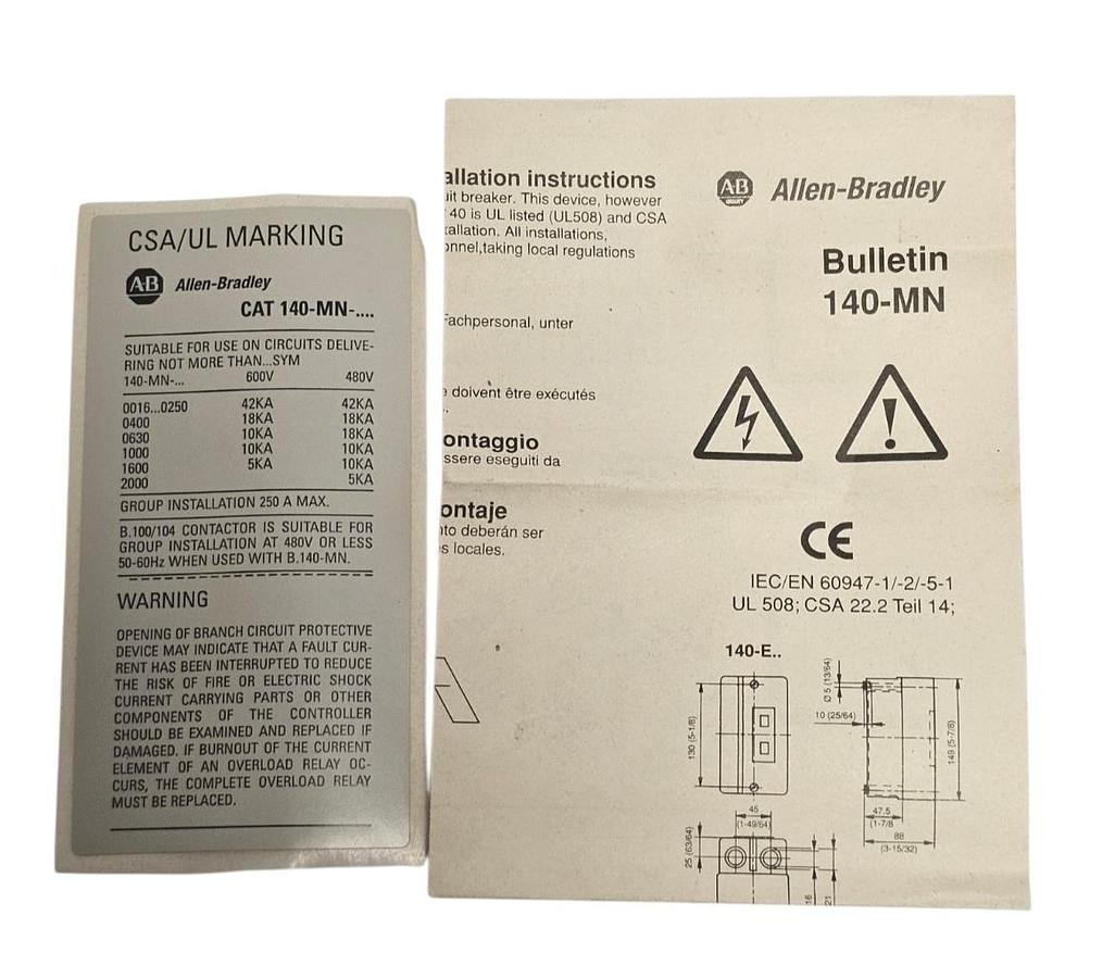 Used NIB ALLEN BRADLEY 140-MN-0160 STARTER MOTOR PROTECTOR 1-1.6 AMP SERIES. D