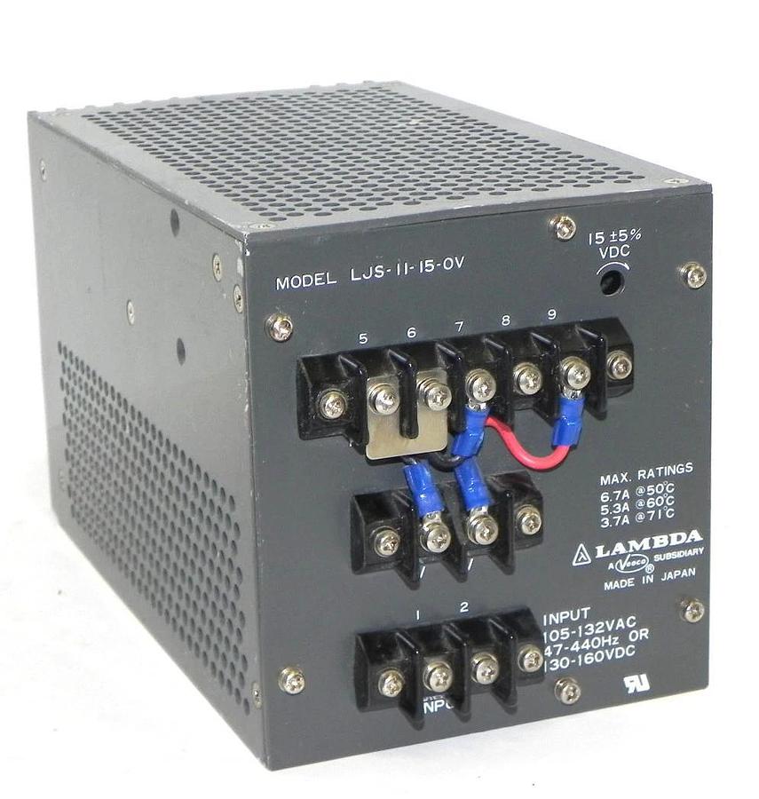 Used LAMBDA LJS-11-15-OV POWER SUPPLY LJS-11-15-0V, 105-132VAC 47-440HZ OR 130-160VDC