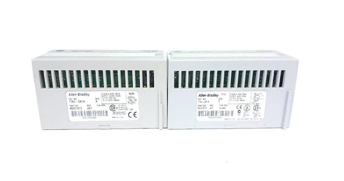 Used LOT OF 2 ALLEN BRADLEY 1794-OB16 SER. A FLEX 16 POINT DIGITAL OUTPUT MODULES