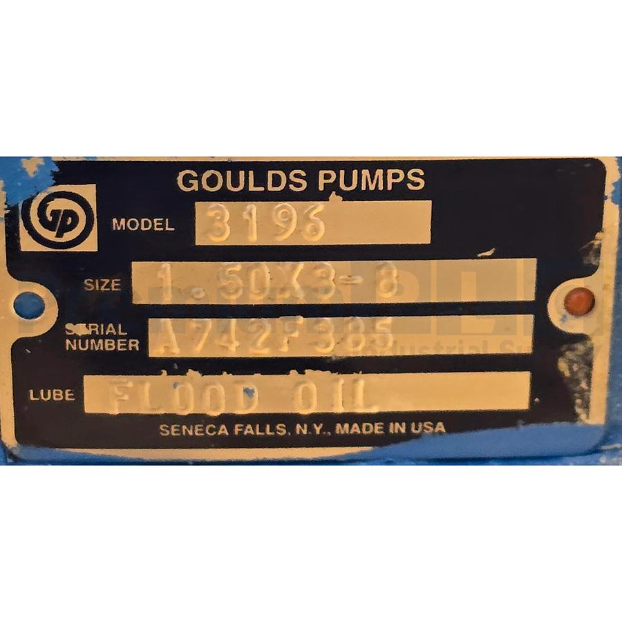 Used GOULDS PUMPS 3196 1.50X3-8 6" 316 SS CENTRIFUGL PUMP 3196STX-1.5X3-8 REPAIRED