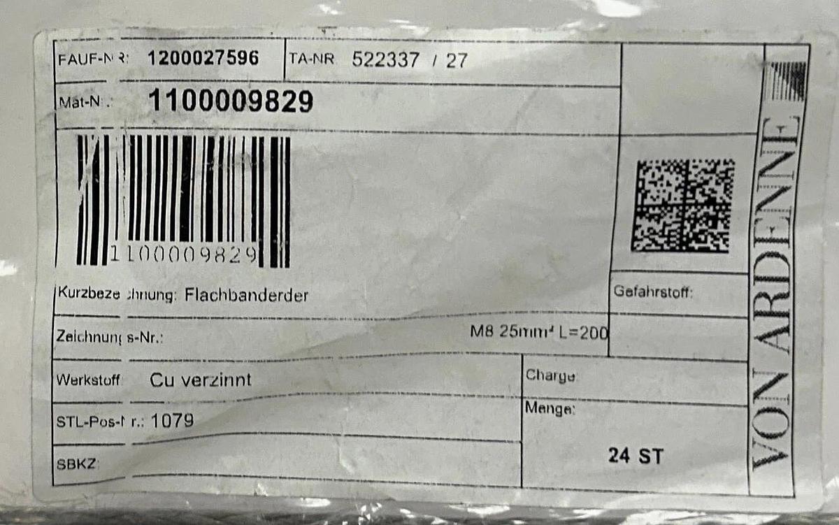 12 VON ARDENNE 1200027596 / 1100009829 FLAT STRIP ELECTRODES M8 25mm L=200 NSNP