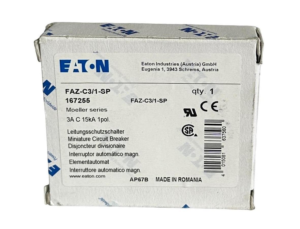NEW EATON FAZ-C3/1-SP / 167255 MOELLER SERIES 3A CIRCUIT BREAKER 1POL 15kA
