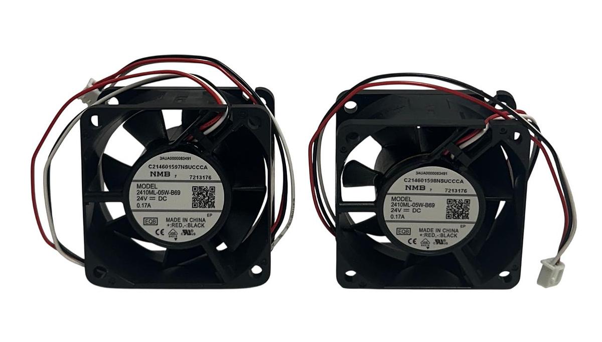 Used 2 NMB 2410ML-05W-B69 / 2410ML05WB69 DC AXIAL FANS 24VDC 0.17A SQUARE BLACK NSNP