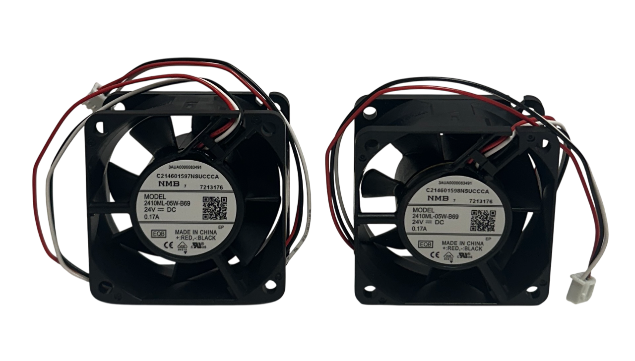 Used 2 NMB 2410ML-05W-B69 / 2410ML05WB69 DC AXIAL FANS 24VDC 0.17A SQUARE BLACK NSNP