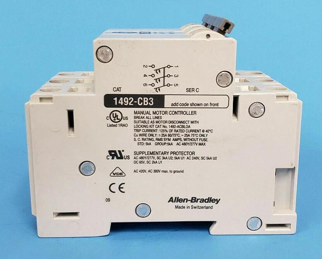 Used ALLEN-BRADLEY 1492-CB3-G050 SER. C CIRCUIT BREAKER, 5A, 3HP, 1492CB3G050