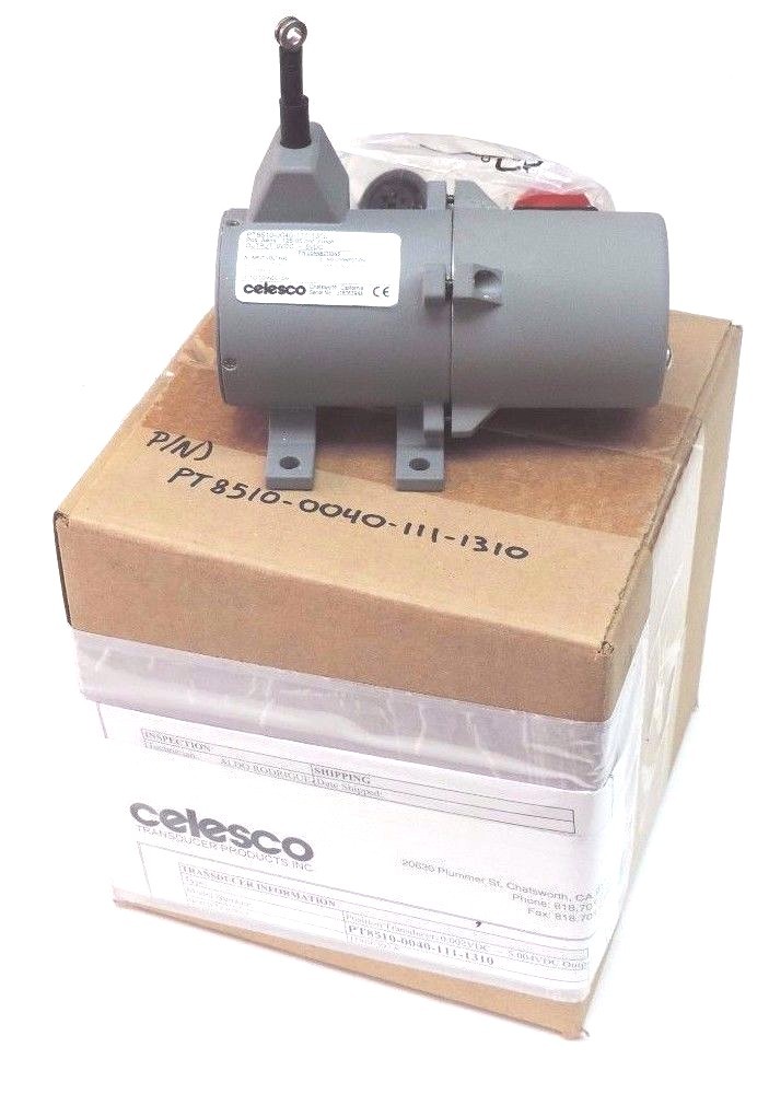 Used NIB CELESCO PT8510-0040-111-1310 POSITION TRANSDUCER 0.002-5.004VDC, 40" RANGE