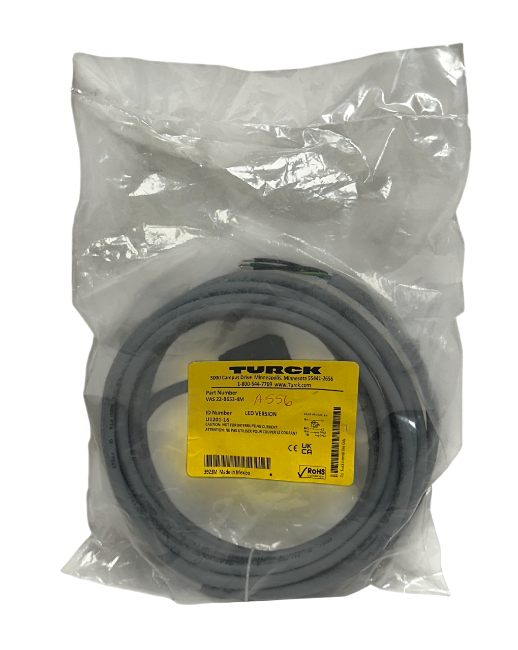 TURCK VAS 22-B653-4M / U1201-16 SINGLE-ENDED CORDSET LED VERSION 24-48V NSMP