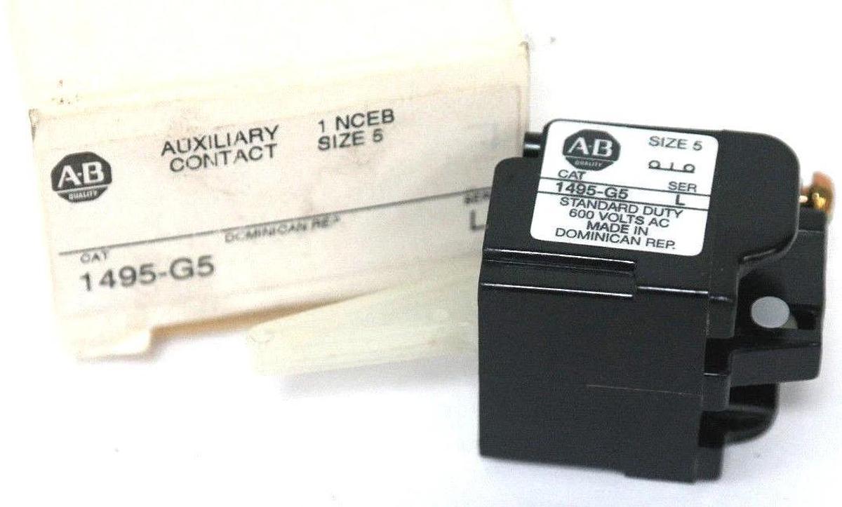 Used NIB ALLEN BRADLEY 1495-G5 AUXILIARY CONTACT SER. L, SIZE 5, 1495G5