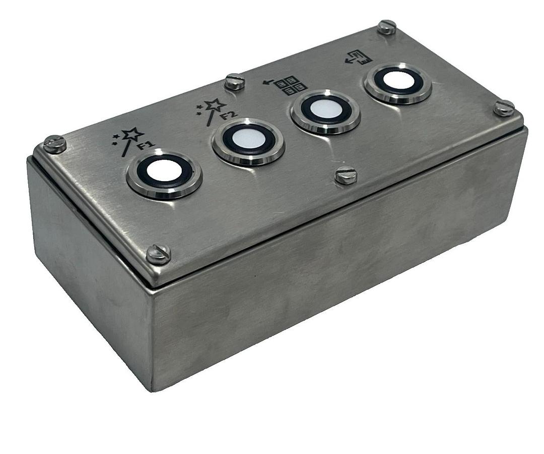 Used NEW STAINLESS STEEL 4 PUSH-BUTTON CONTROL ENCLOSURE BOX 7-1/8" X 3-1/2" X 2-1/4"