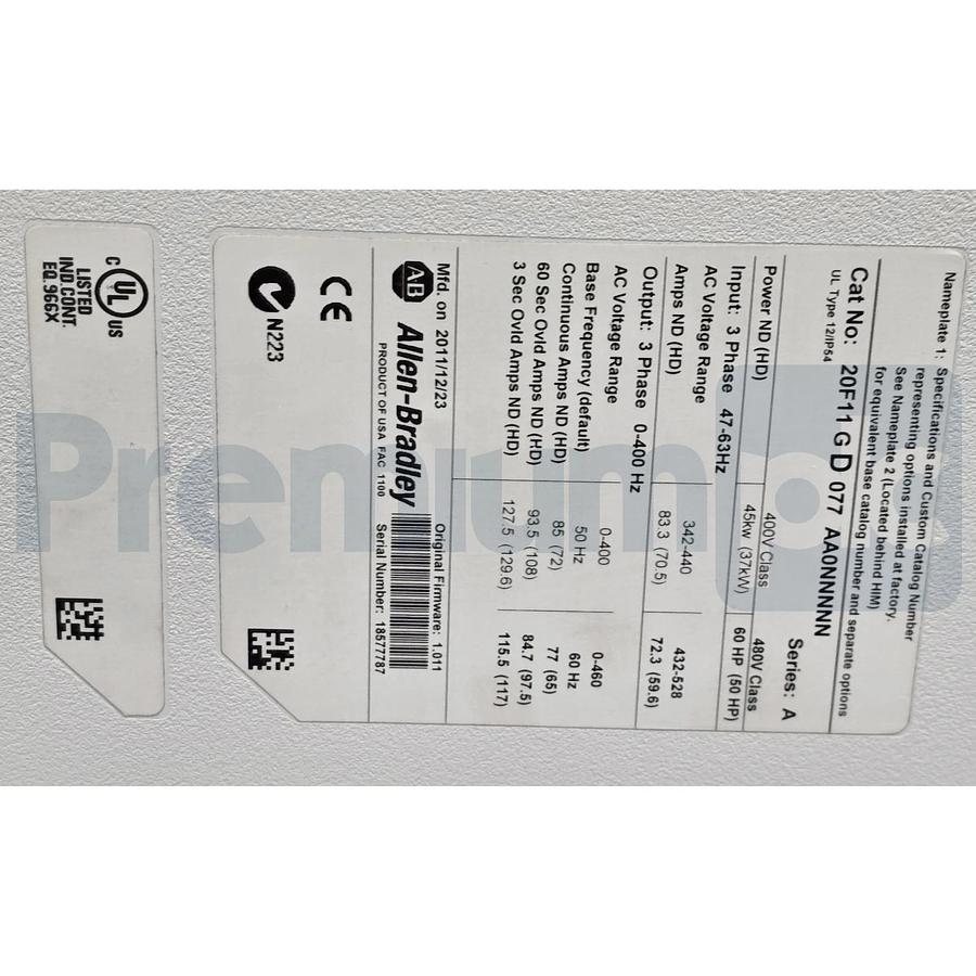 Allen Bradley 20F11GD077AA0NNNNN /A PowerFlex 753 AC Drive 480V 60HP NSMP (read)