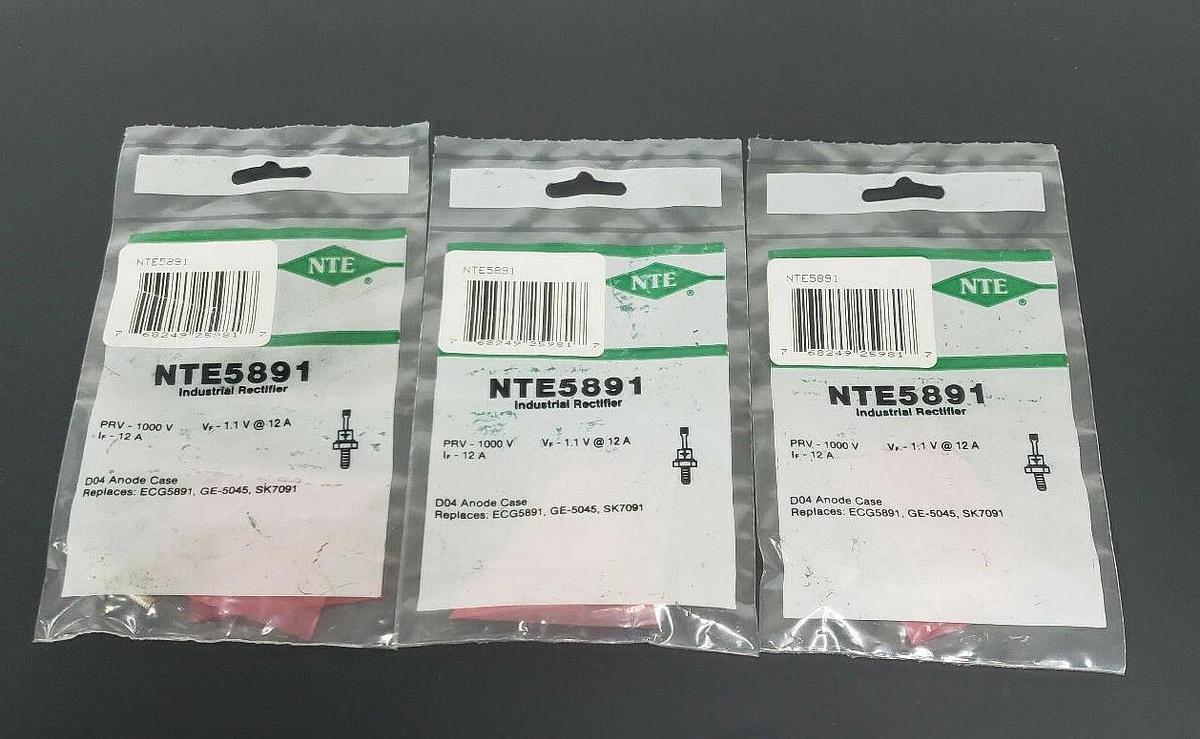 Used LOT OF 3 NEW NTE NTE5891 INDUSTRIAL RECTIFIERS PRV-1000V 12A