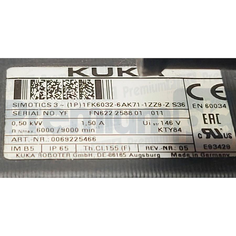 Used KUKA SIEMENS 1FK6032-6AK71-1ZZ9-Z=S36 SIMOTICS 0.5kW SERVO MOTOR 0069225466 NSNP