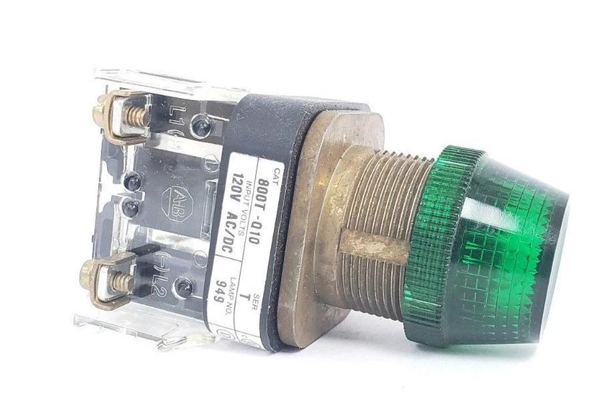 NIB ALLEN-BRADLEY 800T-Q10G SER. T GREEN PILOT LIGHT, 800T-Q10, 120V, TYPE 4, 13