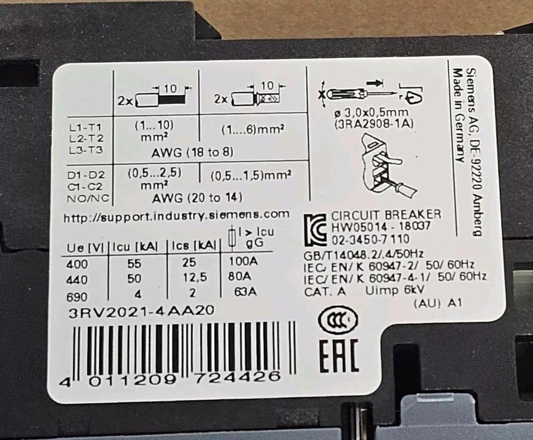 Used NIB SIEMENS 3RV2021-4AA20 CIRCUIT BREAKER 10-16AMP 3RV20214AA20