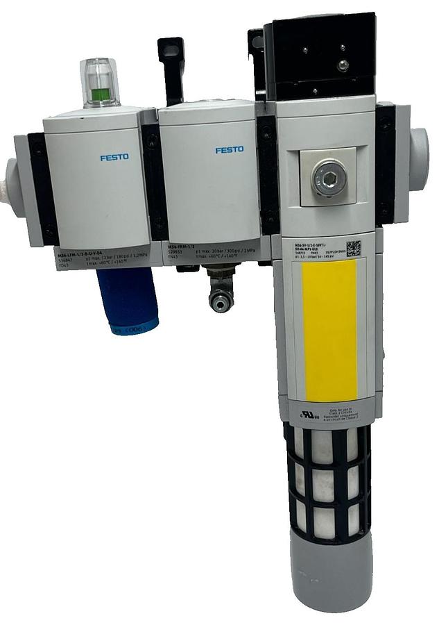 Used Festo MS6 Pneumatic Assembly: MS6-SV-1/2 Safety Valve + MS6-LFM Filter + MS6-FRM