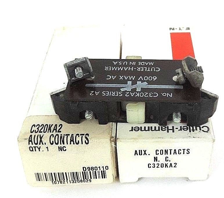 LOT OF 2 NIB CUTLER-HAMMER C320KA2 AUXILIARY CONTACTS 600V MAX AC SER. A2