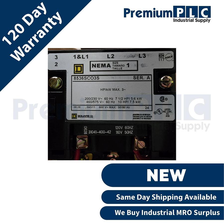 NEW SQUARE D 8536SCO3V02S /A MAGNETIC NEMA SIZE 1 STARTER 110/120V COIL 785901845119