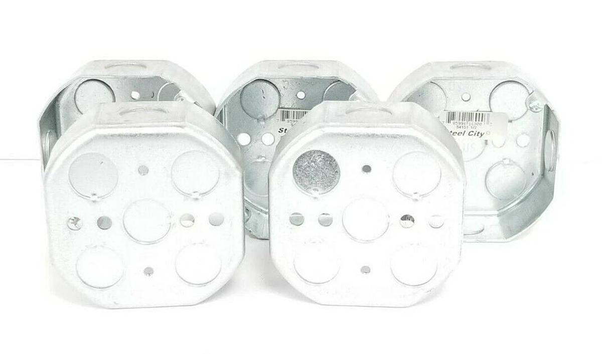 LOT OF 5 NEW STEEL CITY 54151 1/2" STEEL OCTAGON BOXES