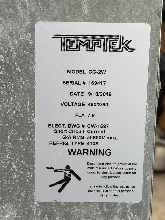 Used Temptek CG-2W Portable Water Cooled Chiller 2 Ton 460V 3PH Scroll Pump