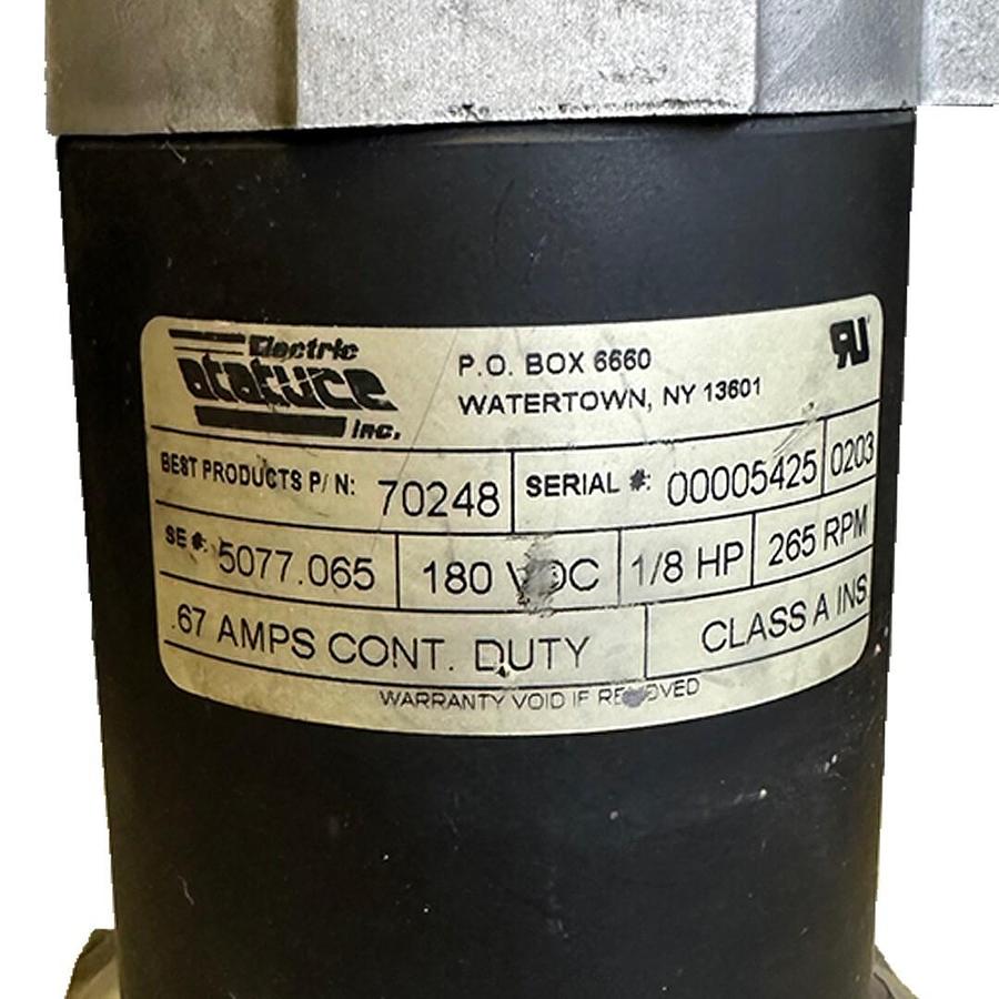 Used ELECTRIC ATATUCE BEST PRODUCTS 70248 MOTOR 1/8HP 265RPM 5077.065 / 5077065