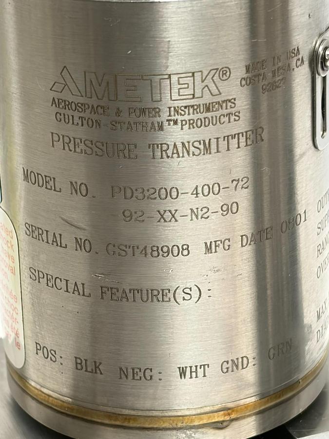 Used AMETEK PD3200-400-72 Pressure Transmitter Gulton-Statham 0-100 KPA New Surplus