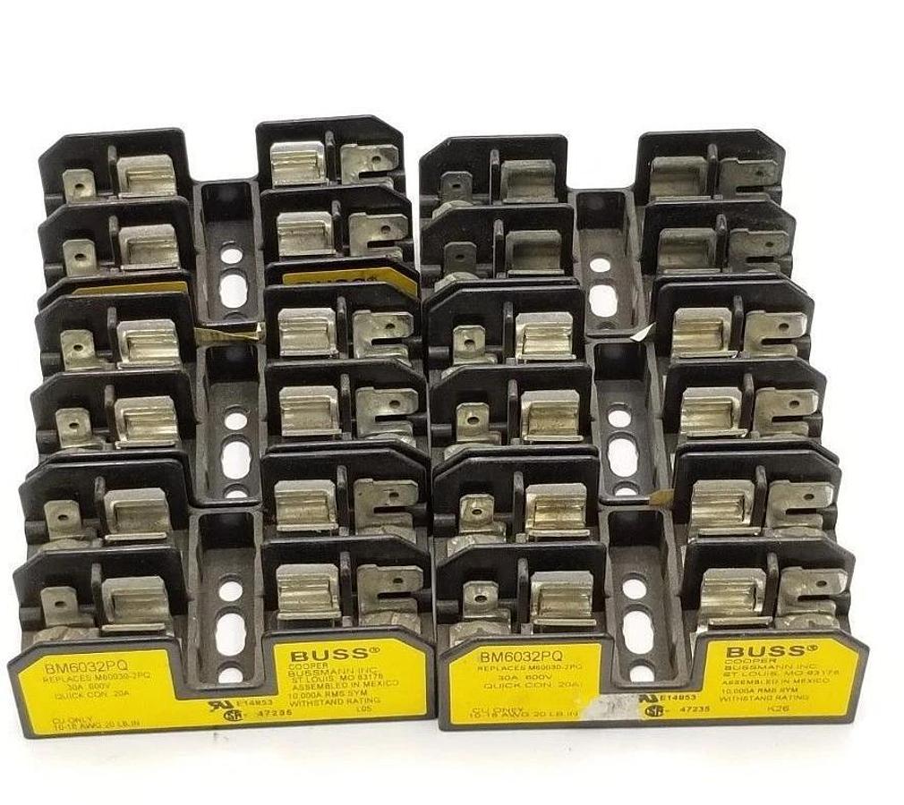 Used LOT OF 6 BUSS BM6032PQ FUSEHOLDERS, 30A, 250V, 2P