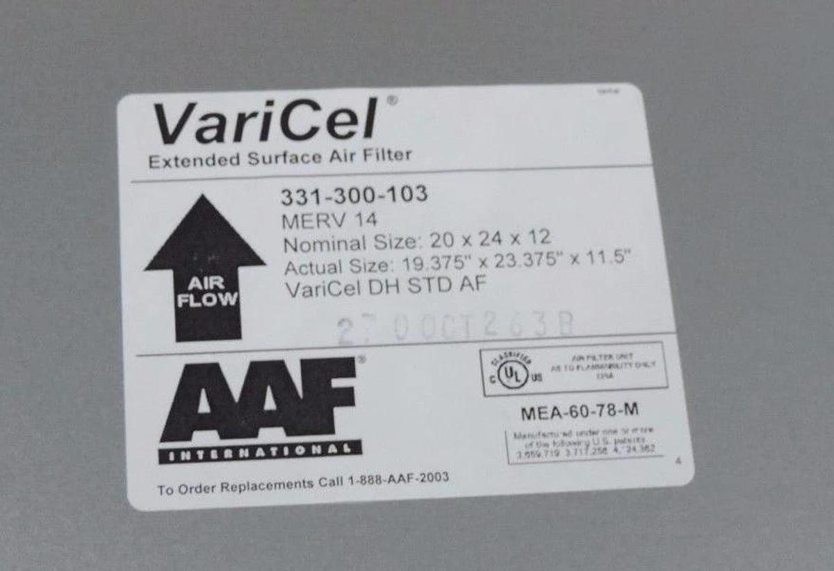 Used NIB AMERICAN AIR FILTER 331-300-103 VARICEL DH STD AF 20X-24-12, 331300103