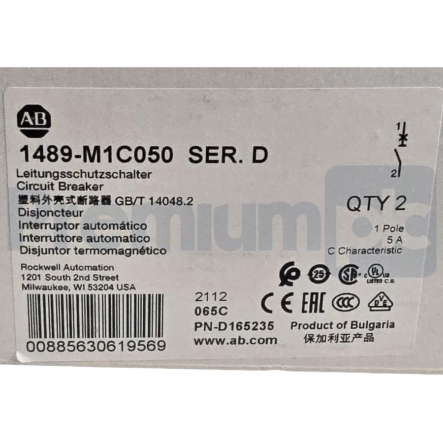 Used Box of 2 Allen-Bradley 1489-M1C050 /D Circuit Breaker, 1 Pole, 5A, C-Curve NSMP