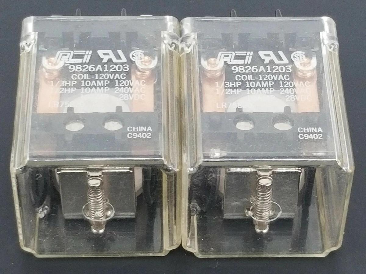 Used LOT OF 2 ACI 9826A1203 RELAYS COIL: 120VAC