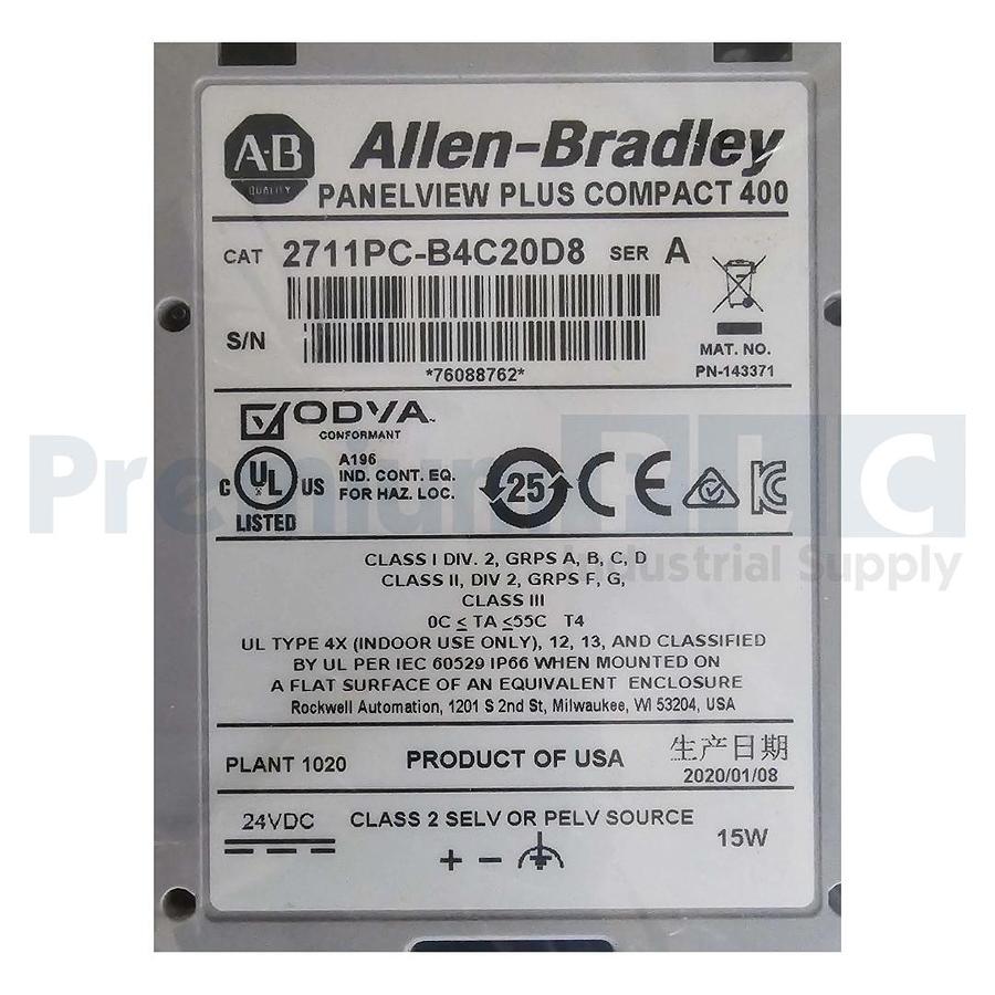 Used ALLEN BRADLEY 2711PC-B4C20D8 /A PANAELVIEW PLUS 6 400 GRAPHIC TERMINAL 4" NSMP