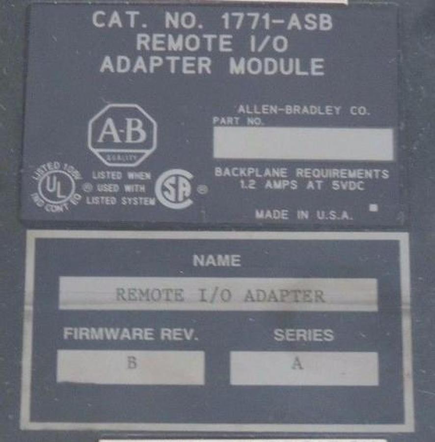 Used LOT OF 2 ALLEN BRADLEY 1771-ASB REMOTE I/O ADAPATER MODULES F/W REV B SER A