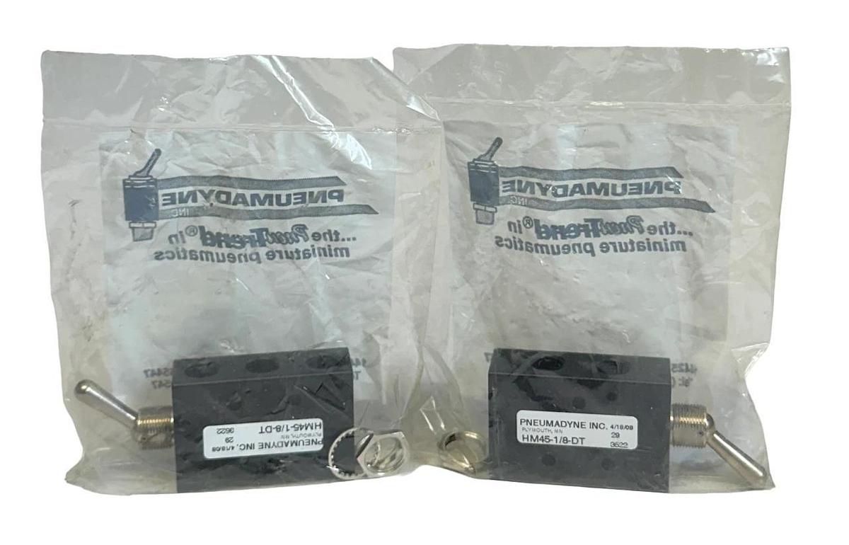 Used 2 PNEUMADYNE HM45-1/8-DT / HM4518DT MINI 4-WAY DETENTED TOGGLE VALVES 2-POS NSFS