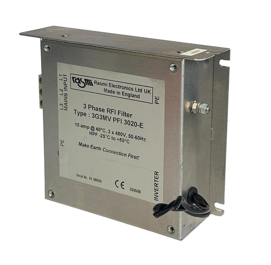 Used OMRON RASMI ELECTRONICS 3G3MV PFI 3020-E 3-PHASE RFI FILTER 15A 480V 50/60Hz