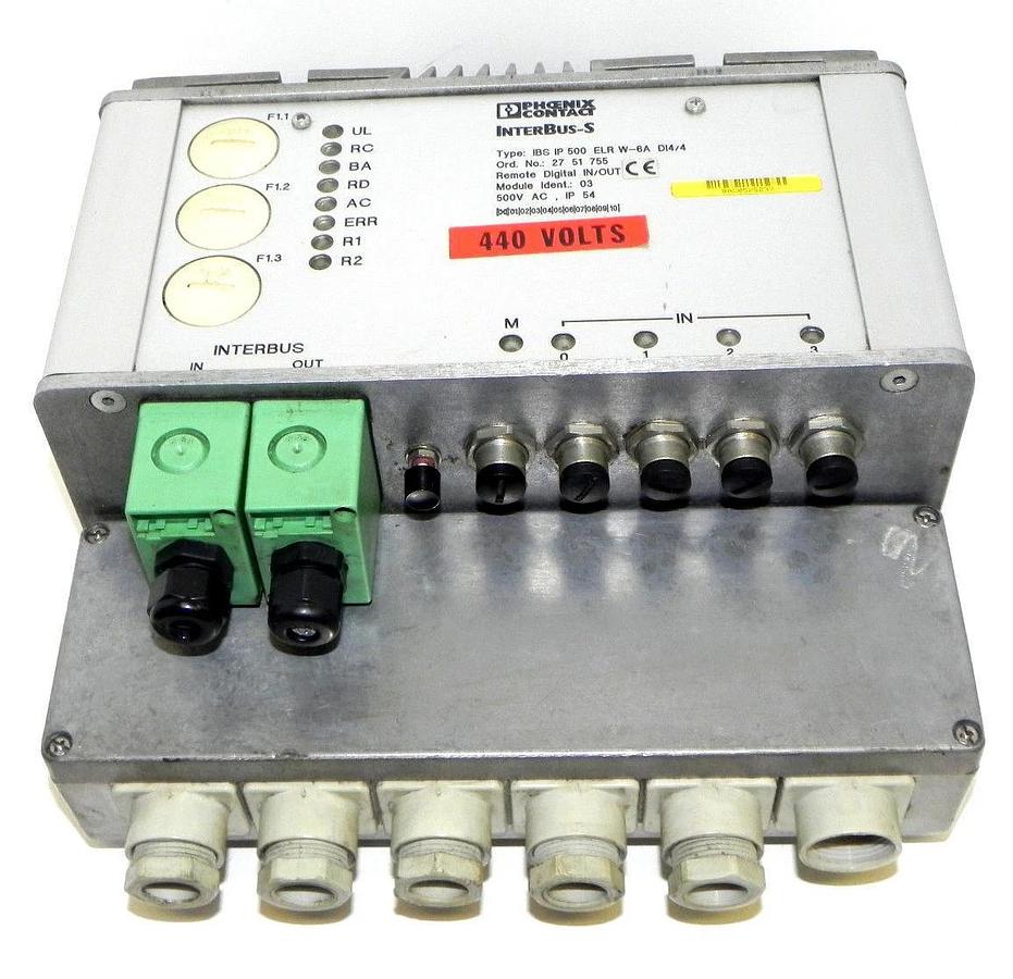 Used PHOENIX CONTACT IBS IP 500 ELR W-6A DI4/4 INTERBUS-S ORD. NO. 2751755 DRIVE