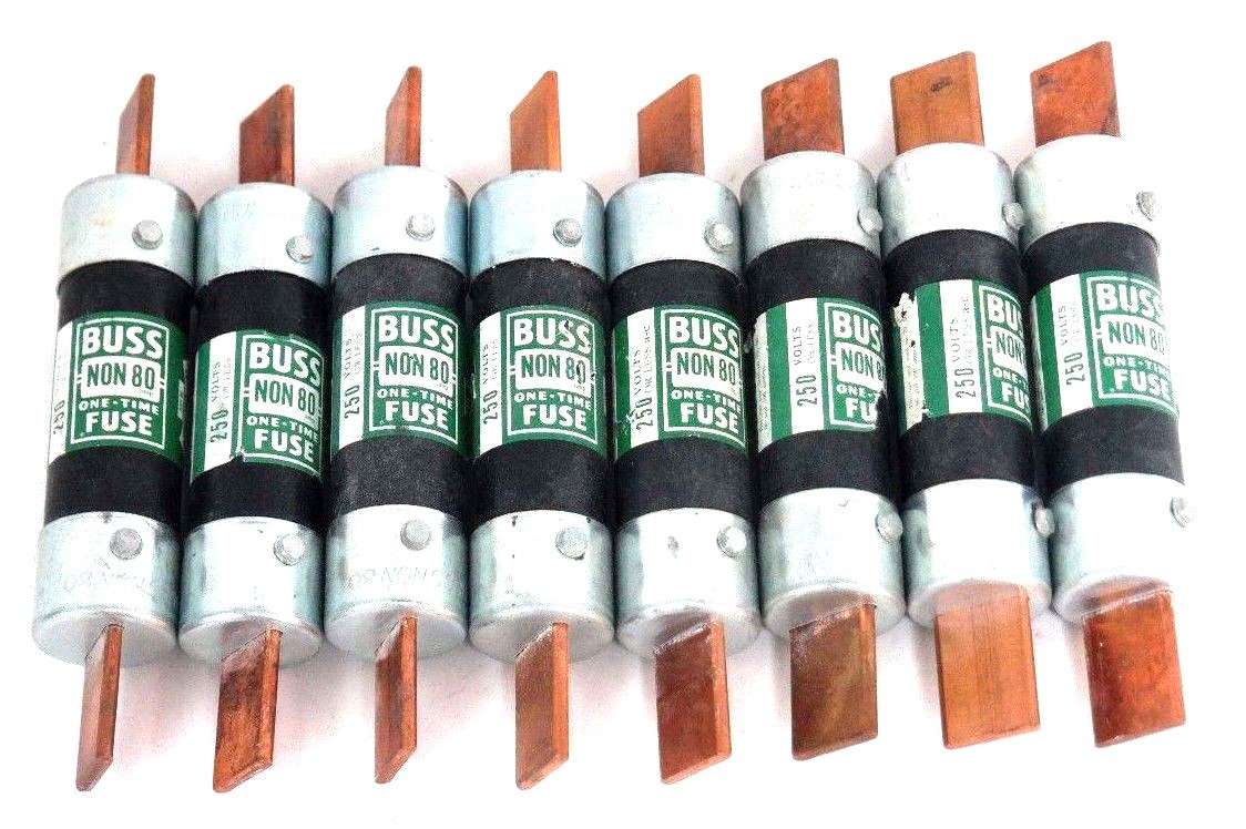 Used NEW BUSSMANN BUSS NON80 ONE TIME FUSE 250VOLTS NON-80 - LOT OF 8