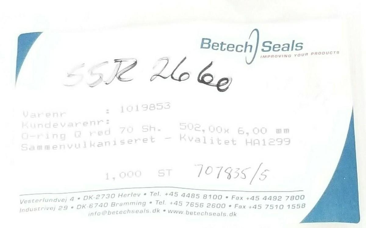 Used NEW BETECH SEALS 1019853 O-RING 502,00X6,00MM, HA1299