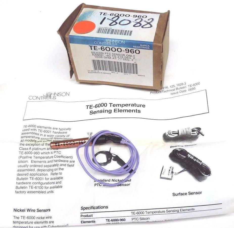 Used NIB JOHNSON CONTROLS TE-6000-960 SILICON PTC SENSOR ONLY RANGE: -40 TO 216 DEG F