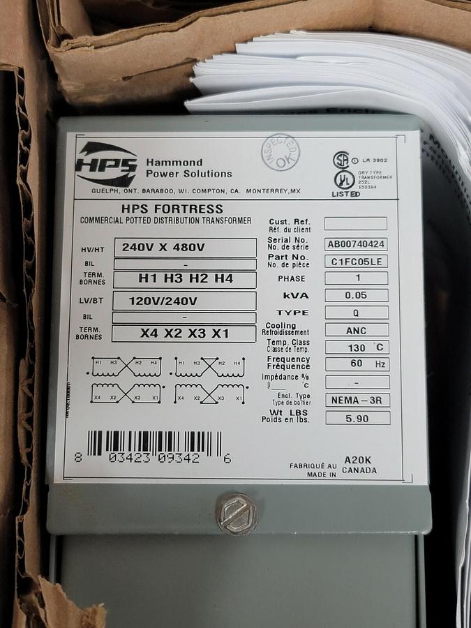 Used NIB HPS HAMMOND C1FC05LE 1PH POTTED TRANSFORMER 0.05KVA 60HZ