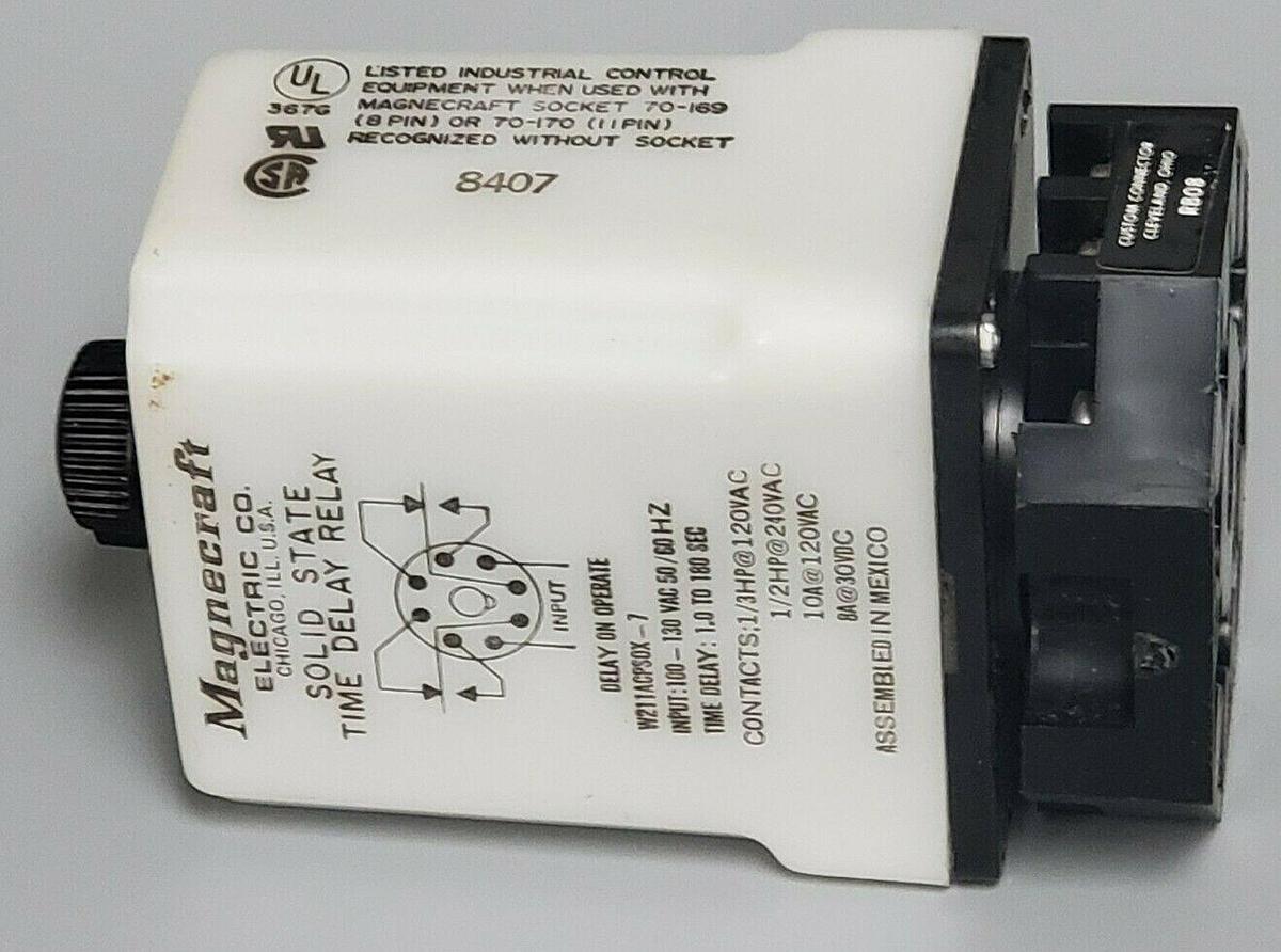 Used MAGNECRAFT ELECTRIC. CO W211ACPS0X-7 SOLID STATE TIME DELAY RELAY 10A 120V 50/60