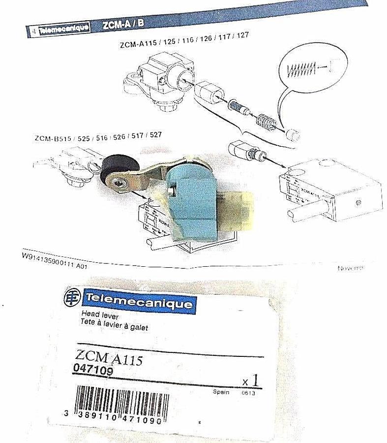 NIB TELEMECANIQUE ZCMA115 HEAD LEVER 047109, ZCM-A115